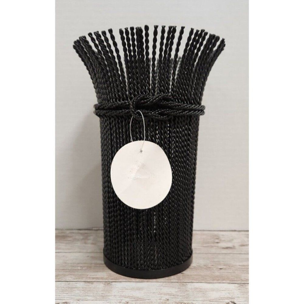 Pillar Candle Holder Black Metal Decorative Ornate Braided Knot Sheaves 3"X3"